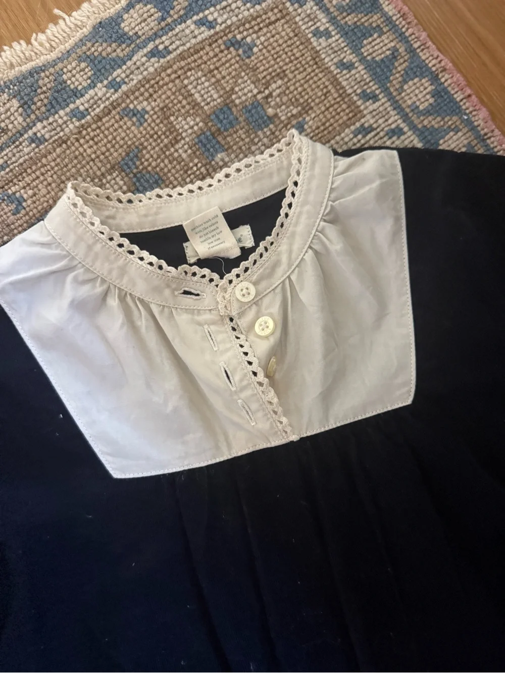 Classic Navy Long-Sleeve Dress with White Bib Detail